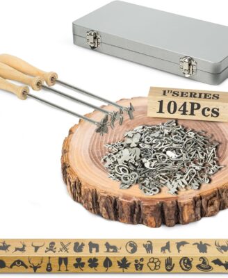 104Pcs Mini Branding Iron Kit, 1 Inch Stainless Steel Branding Irons for Wood, Leather, Steak - with Toolbox & Alphabet, Numbers (104PCS 1" Assorted Characters Set)