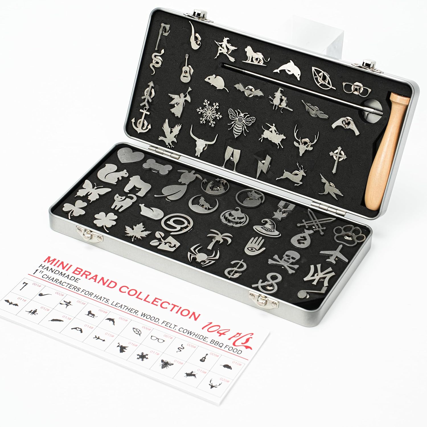 104Pcs Mini Branding Iron Kit, 1 Inch Stainless Steel Branding Irons for Wood, Leather, Steak - with Toolbox & Alphabet, Numbers (104PCS 1" Assorted Characters Set) - Image 2