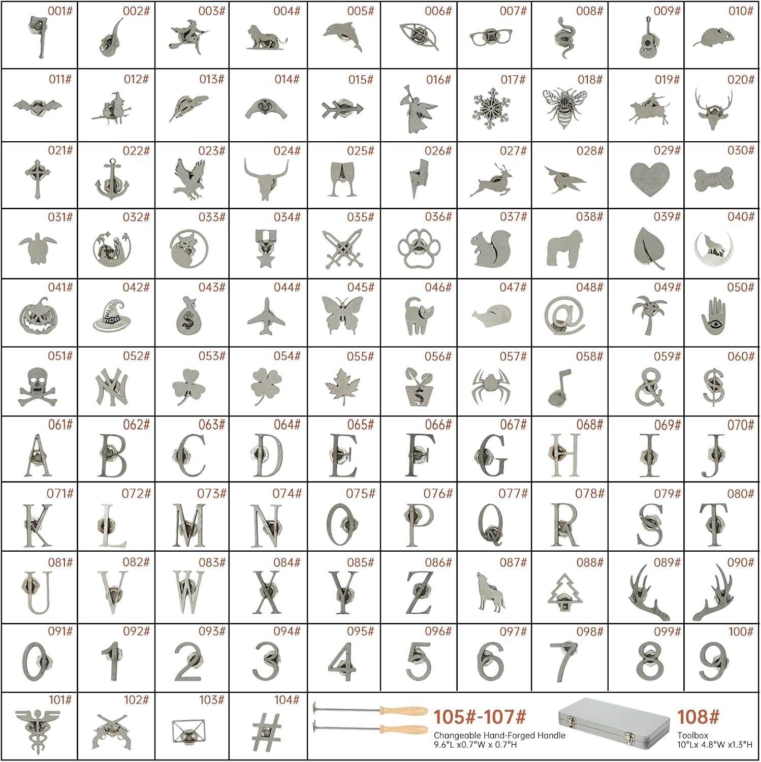 104Pcs Mini Branding Iron Kit, 1 Inch Stainless Steel Branding Irons for Wood, Leather, Steak - with Toolbox & Alphabet, Numbers (104PCS 1" Assorted Characters Set) - Image 6