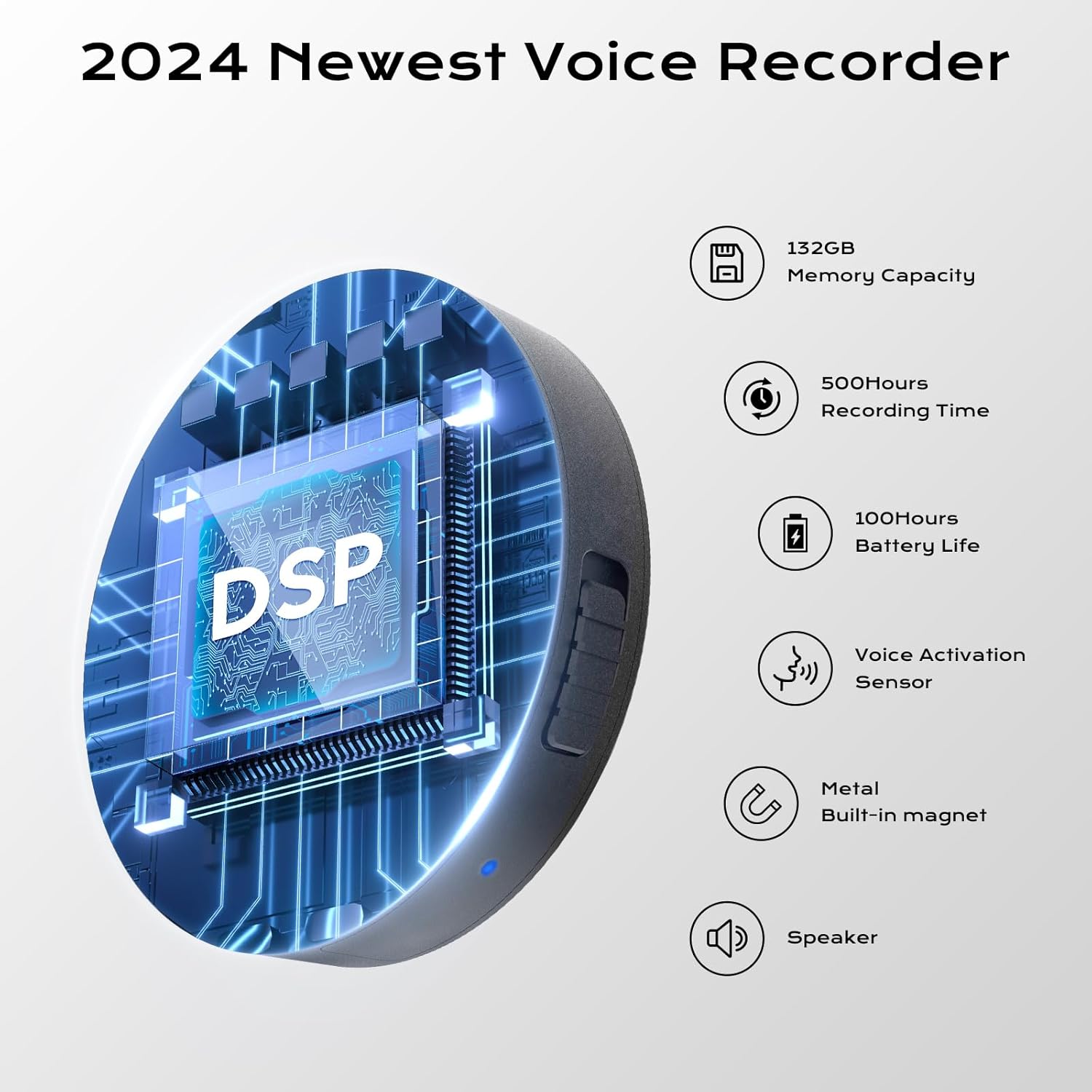 132G (9800 Hour) Voice Activated Recorder - Elasound Voice Recorder with AI-Intelligent Triple Noise Reduction, Portable Audio Recorder for Work, Lectures, Meetings, 100H Continuous Recording Device - Image 2