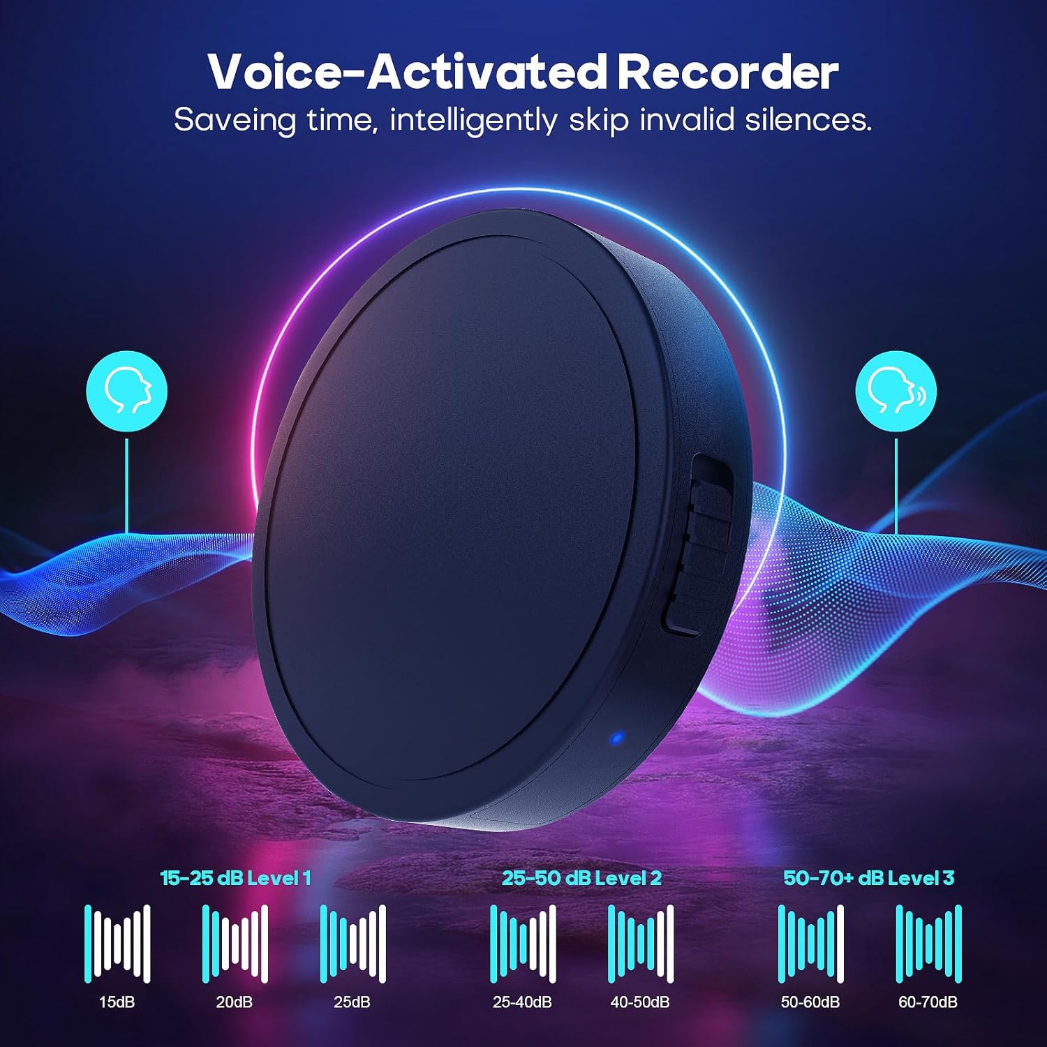 132G (9800 Hour) Voice Activated Recorder - Elasound Voice Recorder with AI-Intelligent Triple Noise Reduction, Portable Audio Recorder for Work, Lectures, Meetings, 100H Continuous Recording Device - Image 4