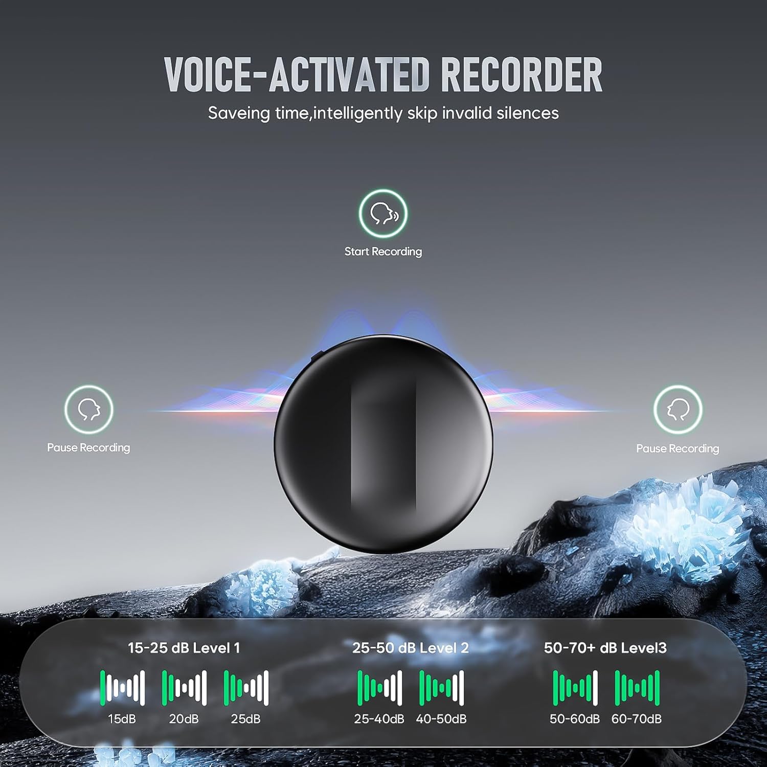 64GB(4800Hours) Magnetic Voice Activated Recorder - Digital Voice Recorder with DSP 5.0 AI-Intelligent Noise Cancellation, Smart Tap Recording Device Portable for Lectures Meetings Interviews Classes - Image 3