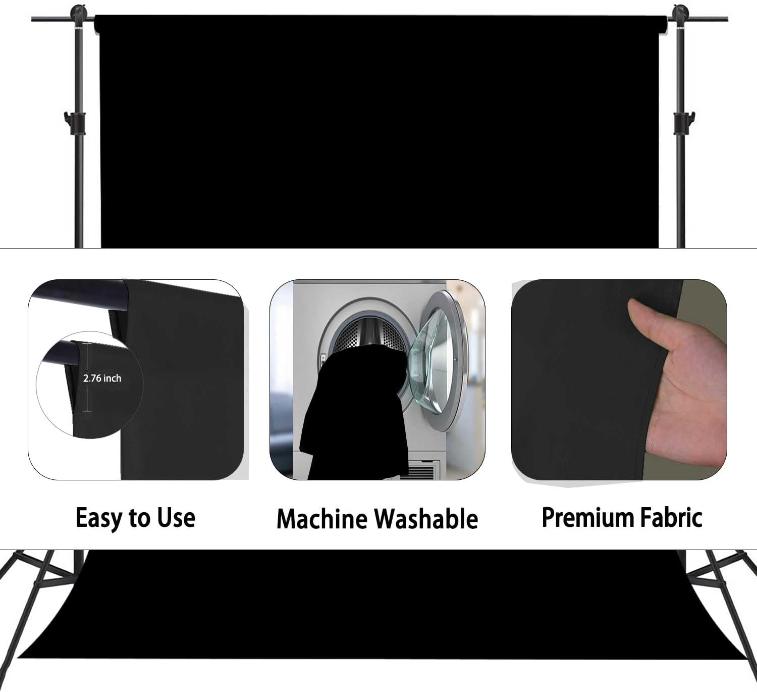 Black Photo Backdrop for Photoshoot, Black Photography Backdrop for Portraits, Fabric Background for Product Photography and Video Creation 8FTx10FT - Image 6