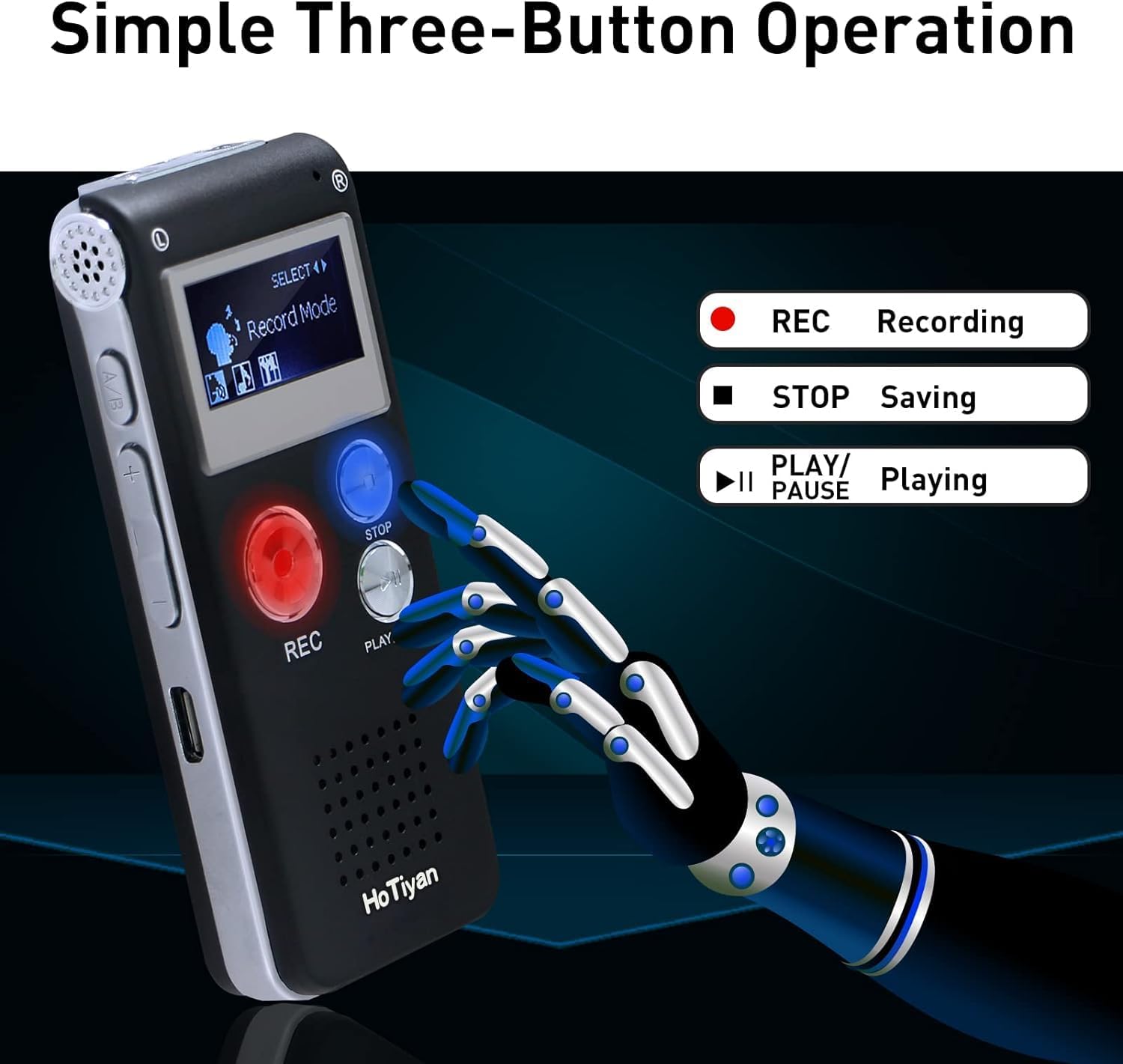 Digital Voice Recorder Audio Recording - 64GB Audio Recorder with Playback Voice Activated Recorder for Lectures Meetings Interviews Recording Device Tape Recorder with Microphone USB Cable MP3 Player - Image 2