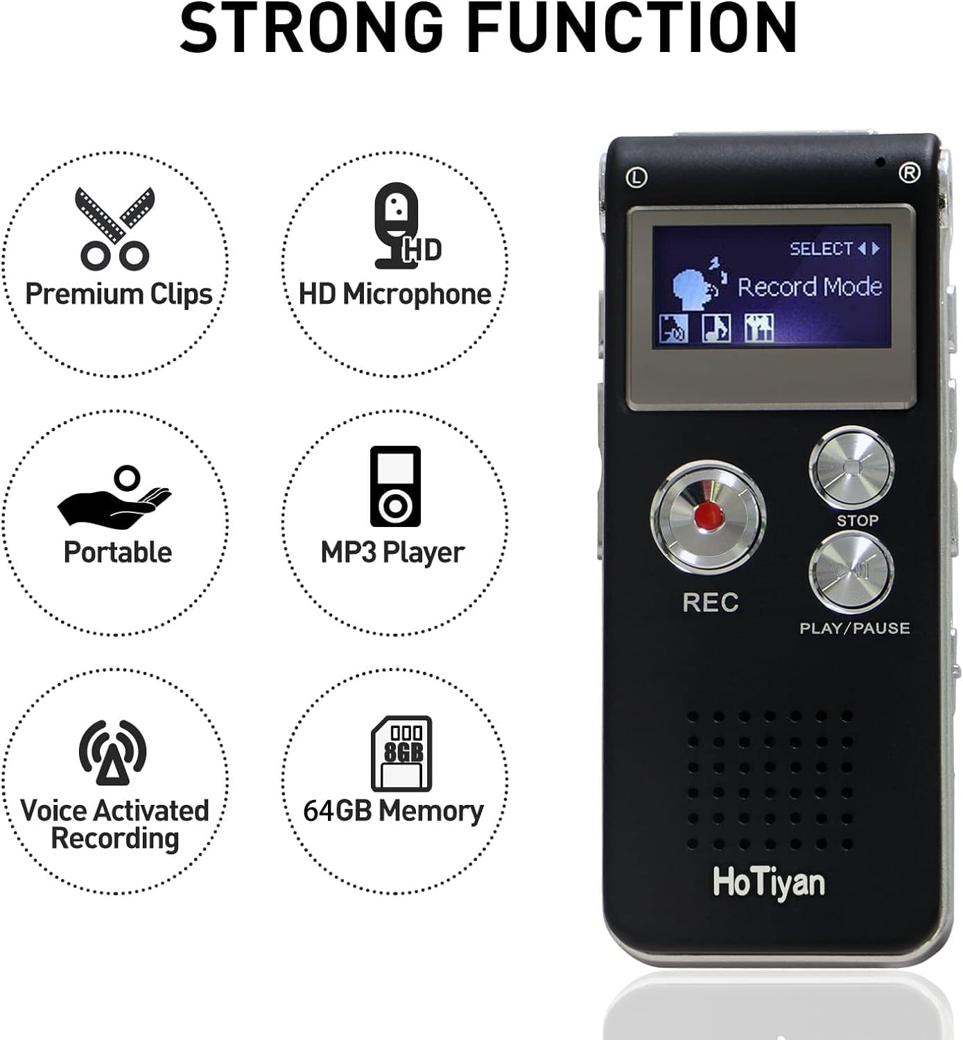 Digital Voice Recorder Audio Recording - 64GB Audio Recorder with Playback Voice Activated Recorder for Lectures Meetings Interviews Recording Device Tape Recorder with Microphone USB Cable MP3 Player - Image 5
