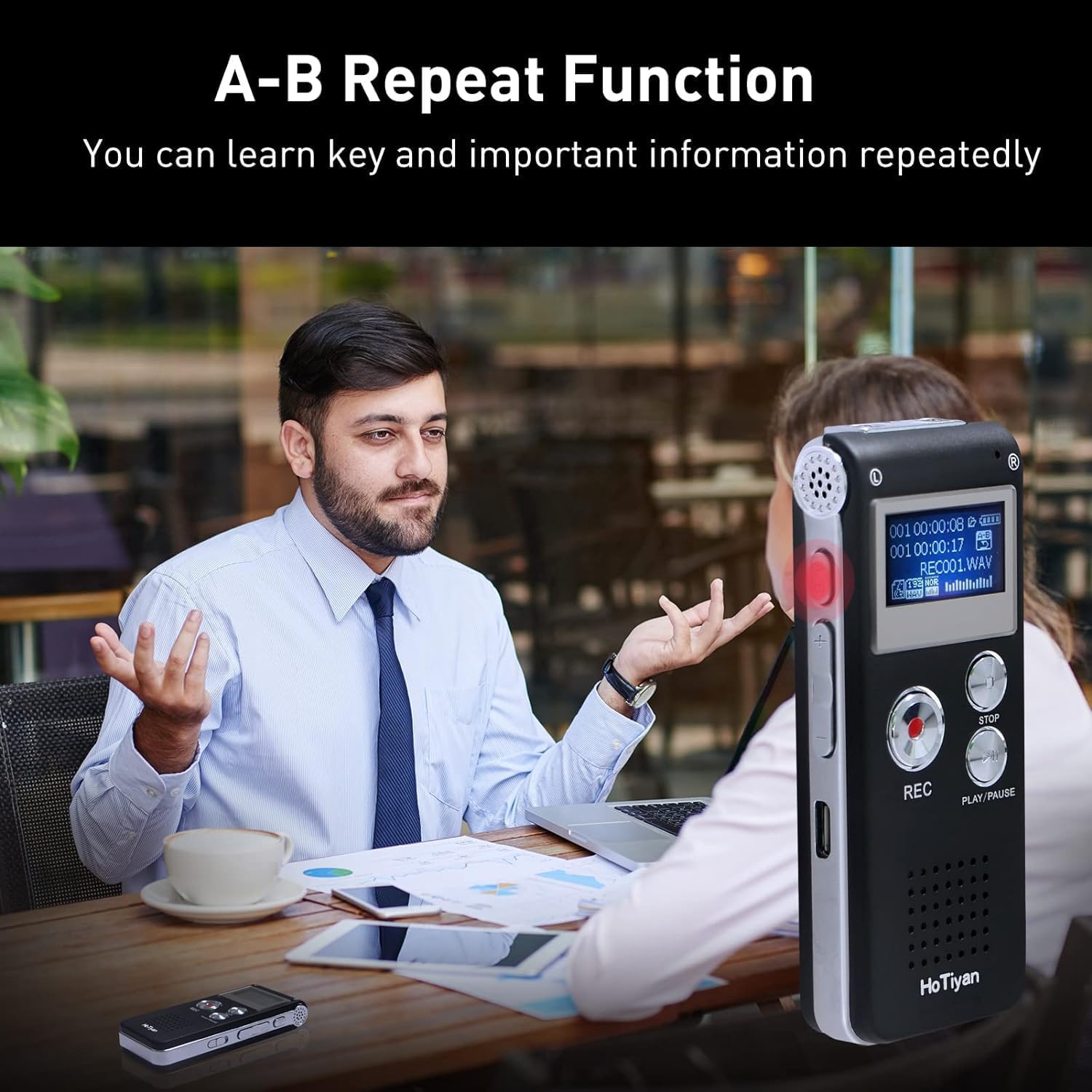 Digital Voice Recorder Audio Recording - 64GB Audio Recorder with Playback Voice Activated Recorder for Lectures Meetings Interviews Recording Device Tape Recorder with Microphone USB Cable MP3 Player - Image 6