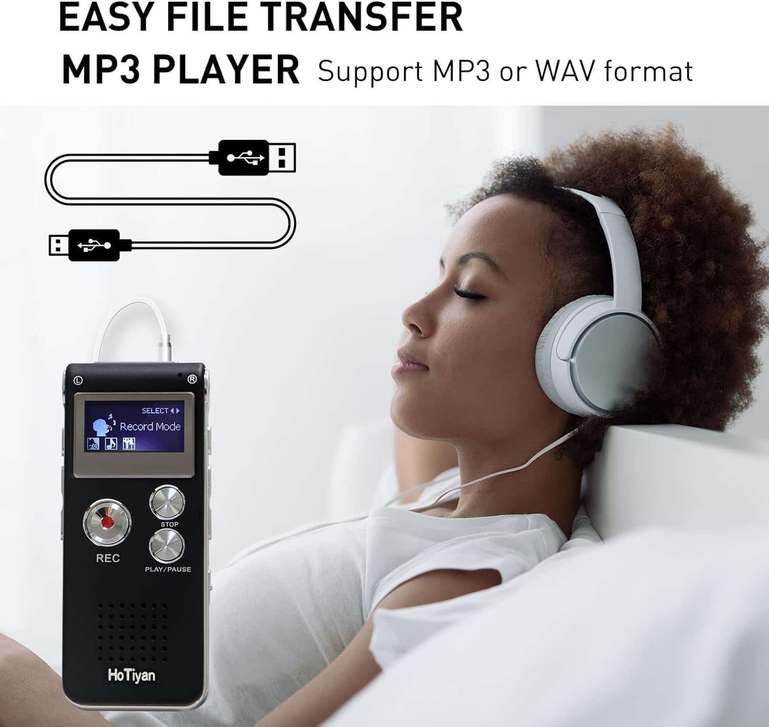 Digital Voice Recorder Audio Recording - 64GB Audio Recorder with Playback Voice Activated Recorder for Lectures Meetings Interviews Recording Device Tape Recorder with Microphone USB Cable MP3 Player - Image 7